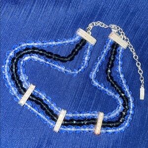 Vintage Napier Blue Crystal Beaded Necklace three-strand beaded faceted crystal